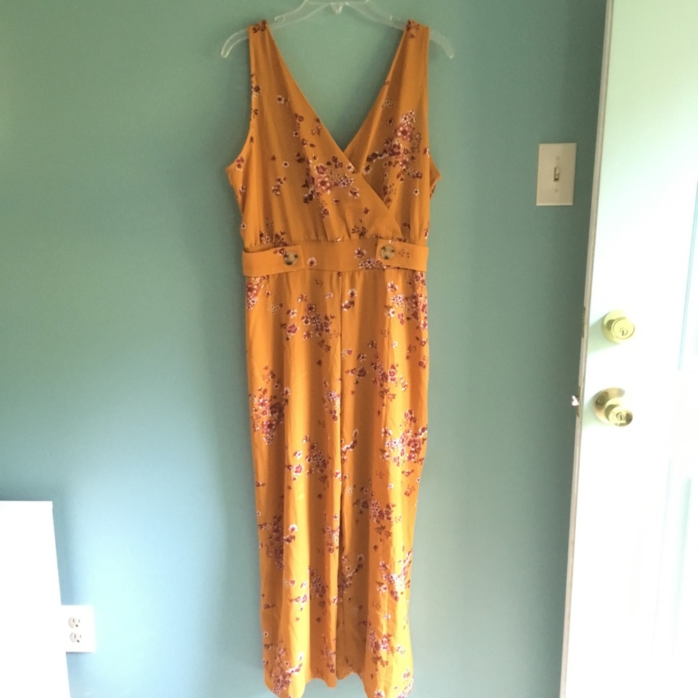 NWT Xhilaration Floral Mustard Jumpsuit